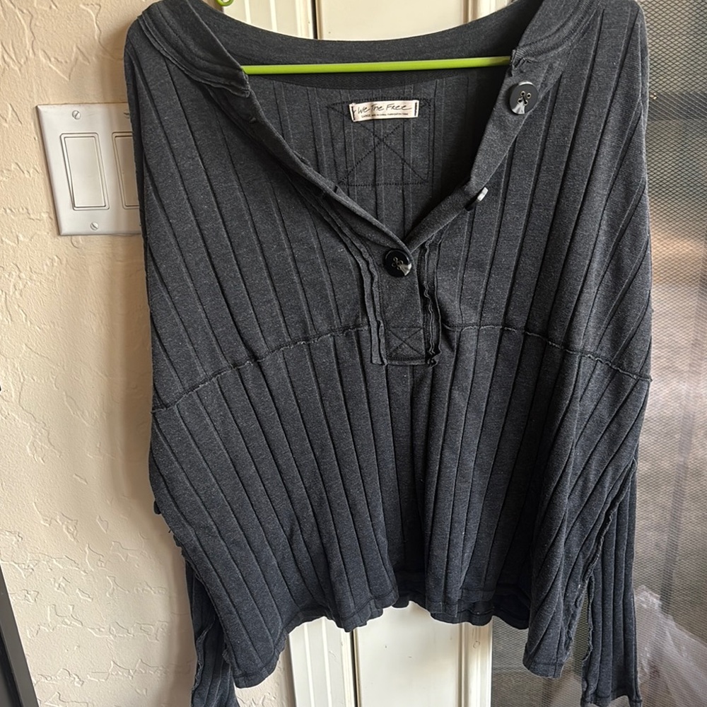 We the free Dark Gray Ribbed Button-Up Sweater